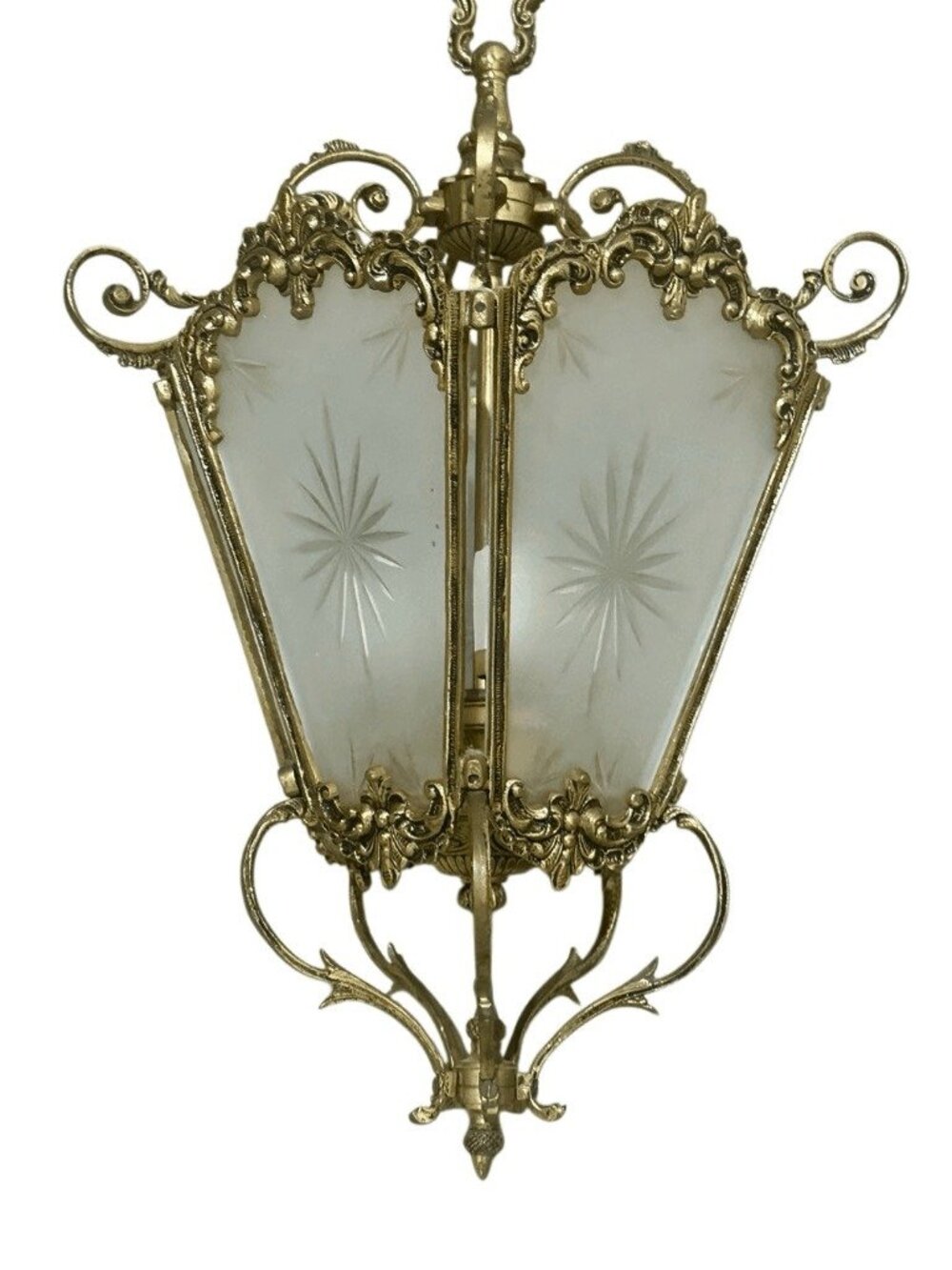 Vintage Spanish Rococo Style Etched Glass Wired Pendant Light - Picture 2 of 12